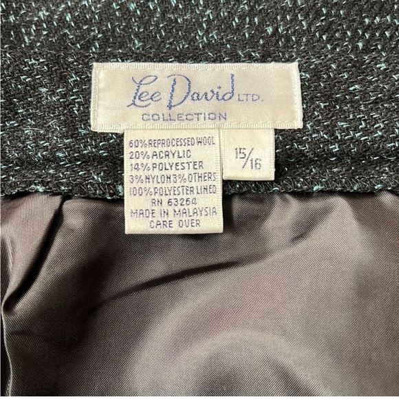 Lee David Ltd Collection Vintage Black & Teal Wool Blend Midi Skirt Size 15/16 - Picture 7 of 7